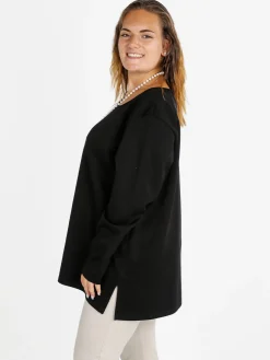 Miss E Co Maglia donna con spalline imbottite linea curvy - nero