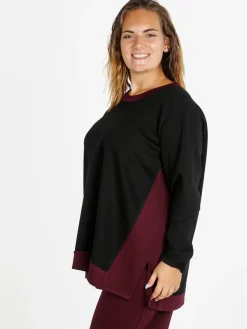 Miss E Co Maglia donna girocollo bicolore linea curvy - nero