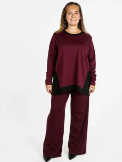 Miss E Co Maglia donna girocollo bicolore linea curvy - bordeaux