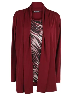 Miss E Co Set donna 2 pezzi con cardigan e t-shirt linea curvy - bordeaux