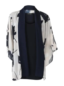 Miss E Co Set donna 2 pezzi con cardigan floreale e t-shirt in viscosa linea curvy - blu scuro