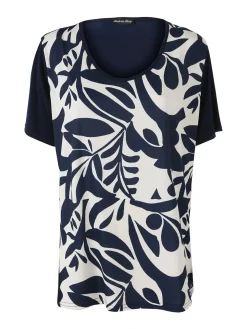 Miss E Co Set donna 2 pezzi con cardigan e t-shirt in viscosa con stampe linea curvy - blu scuro