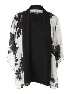 Miss E Co Set donna 2 pezzi con cardigan floreale e t-shirt in viscosa linea curvy - beige