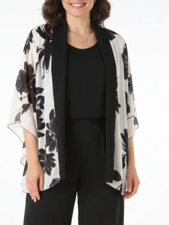 Miss E Co Set donna 2 pezzi con cardigan floreale e t-shirt in viscosa linea curvy - beige
