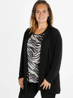 Miss E Co Set donna 2 pezzi con cardigan e t-shirt linea curvy - nero