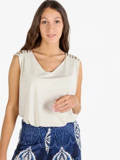 Miss E Co Top donna smanicato con scollo a V linea curvy