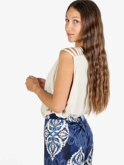 Miss E Co Top donna smanicato con scollo a V linea curvy