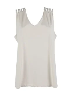 Miss E Co Top donna smanicato con scollo a V linea curvy