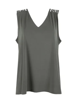 Miss E Co Top donna smanicato con scollo a V linea curvy