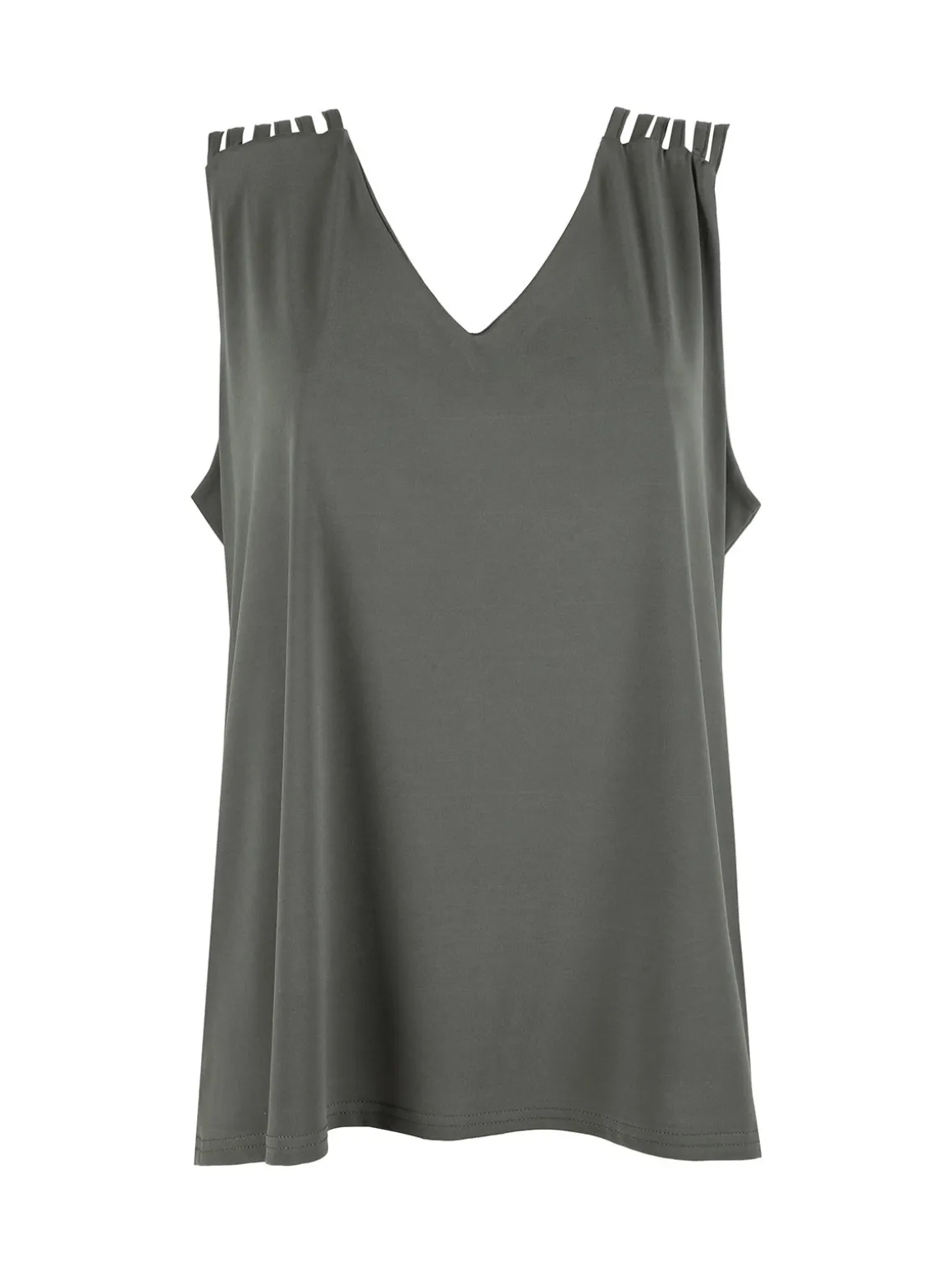 Miss E Co Top donna smanicato con scollo a V linea curvy