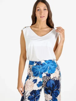 Miss E Co Top donna smanicato con scollo a V linea curvy