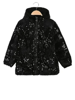 Miss & Girls Giubbotto da bambina con paillettes e cappuccio - nero