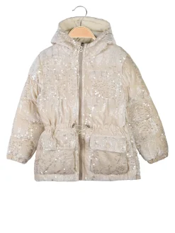 Miss & Girls Giubbotto da bambina con paillettes e cappuccio - beige