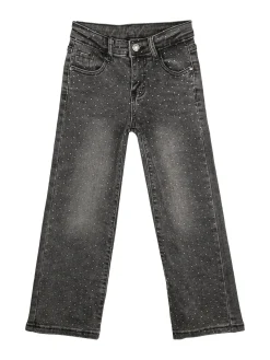 Miss & Girls Jeans da bambina a gamba larga con strass - nero