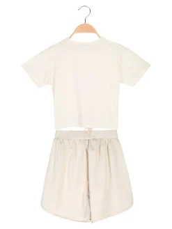 Miss Image Completo corto da bambina in cotone con t-shirt e shorts - beige