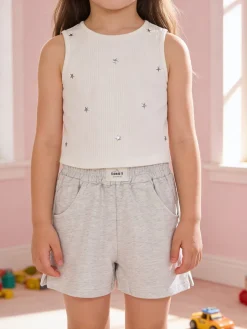 Miss Image Completo corto da ragazza con top a costine e shorts - bianco