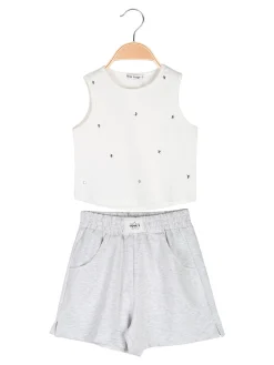 Miss Image Completo corto da ragazza con top a costine e shorts - bianco