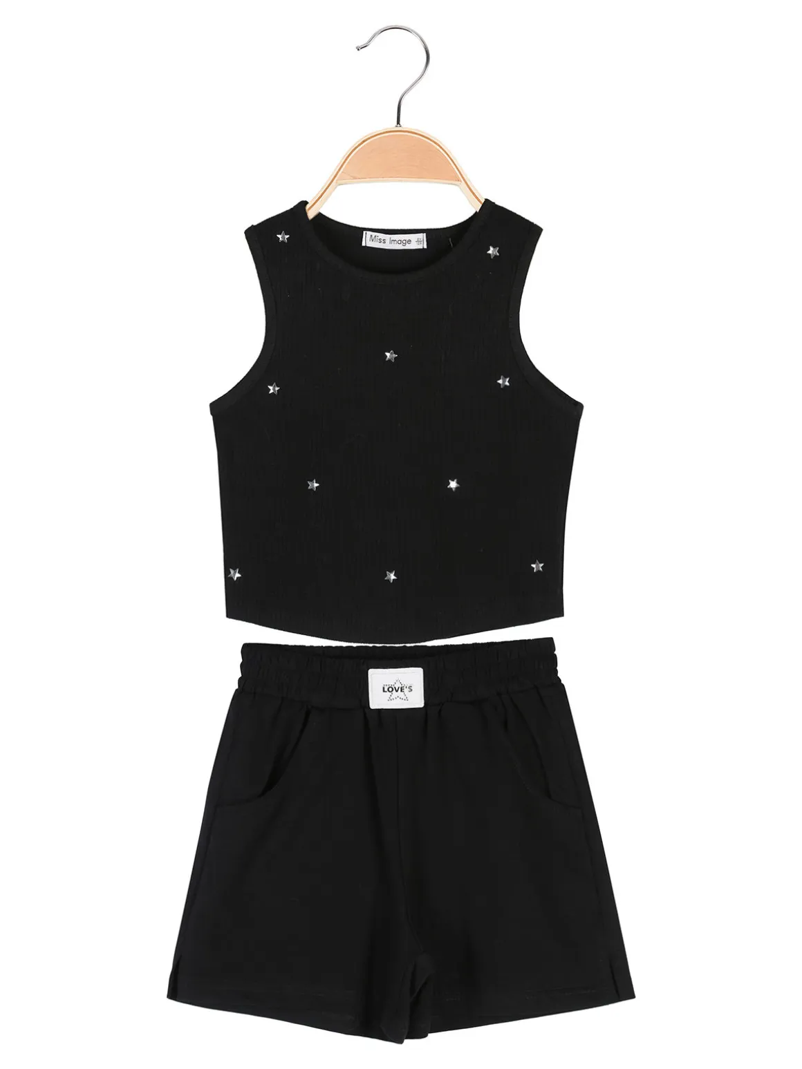 Miss Image Completo corto da ragazza con top a costine e shorts - nero