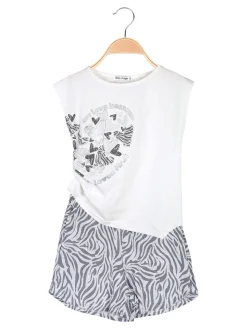 Miss Image Completo corto da ragazza in cotone con top e shorts - bianco