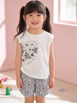 Miss Image Completo corto da ragazza in cotone con top e shorts - bianco