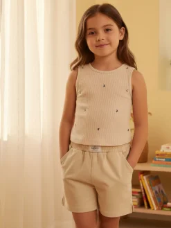 Miss Image Completo corto da ragazza con top a costine e shorts - beige