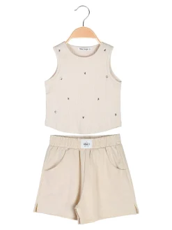 Miss Image Completo corto da ragazza con top a costine e shorts - beige