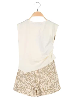Miss Image Completo corto da ragazza in cotone con top e shorts - beige