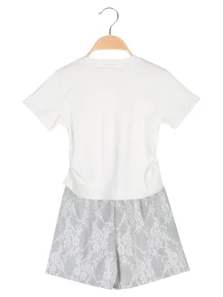 Miss Image Completo 2 pezzi da bambina con t-shirt e shorts ricamati - bianco
