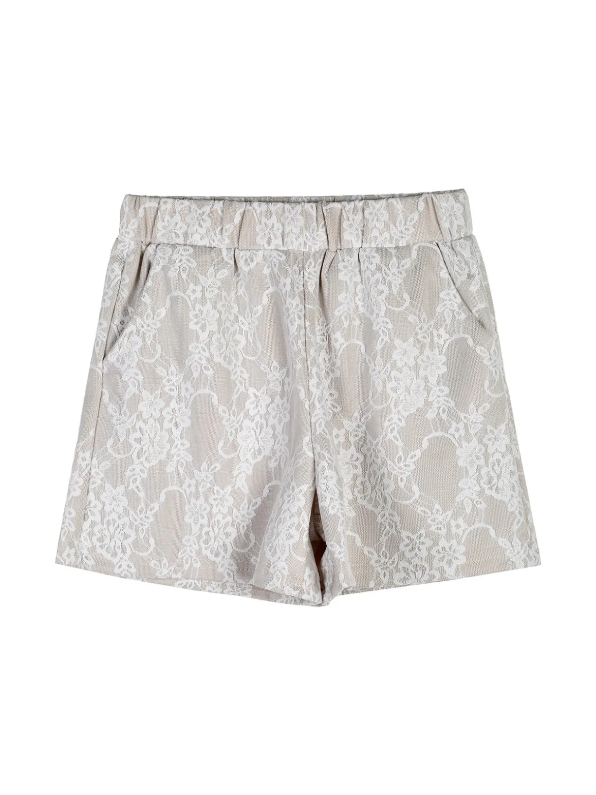 Miss Image Completo 2 pezzi da bambina con t-shirt e shorts ricamati - beige
