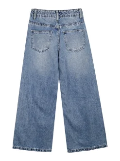 Miss Image Jeans da bambina wide leg con strass - blu
