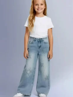 Miss Image Jeans da bambina wide leg con strass - jeans