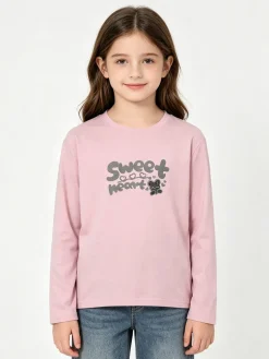 Miss Image T-shirt da bambina a maniche lunghe con stampa - rosa
