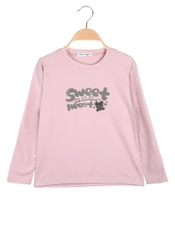 Miss Image T-shirt da bambina a maniche lunghe con stampa - rosa
