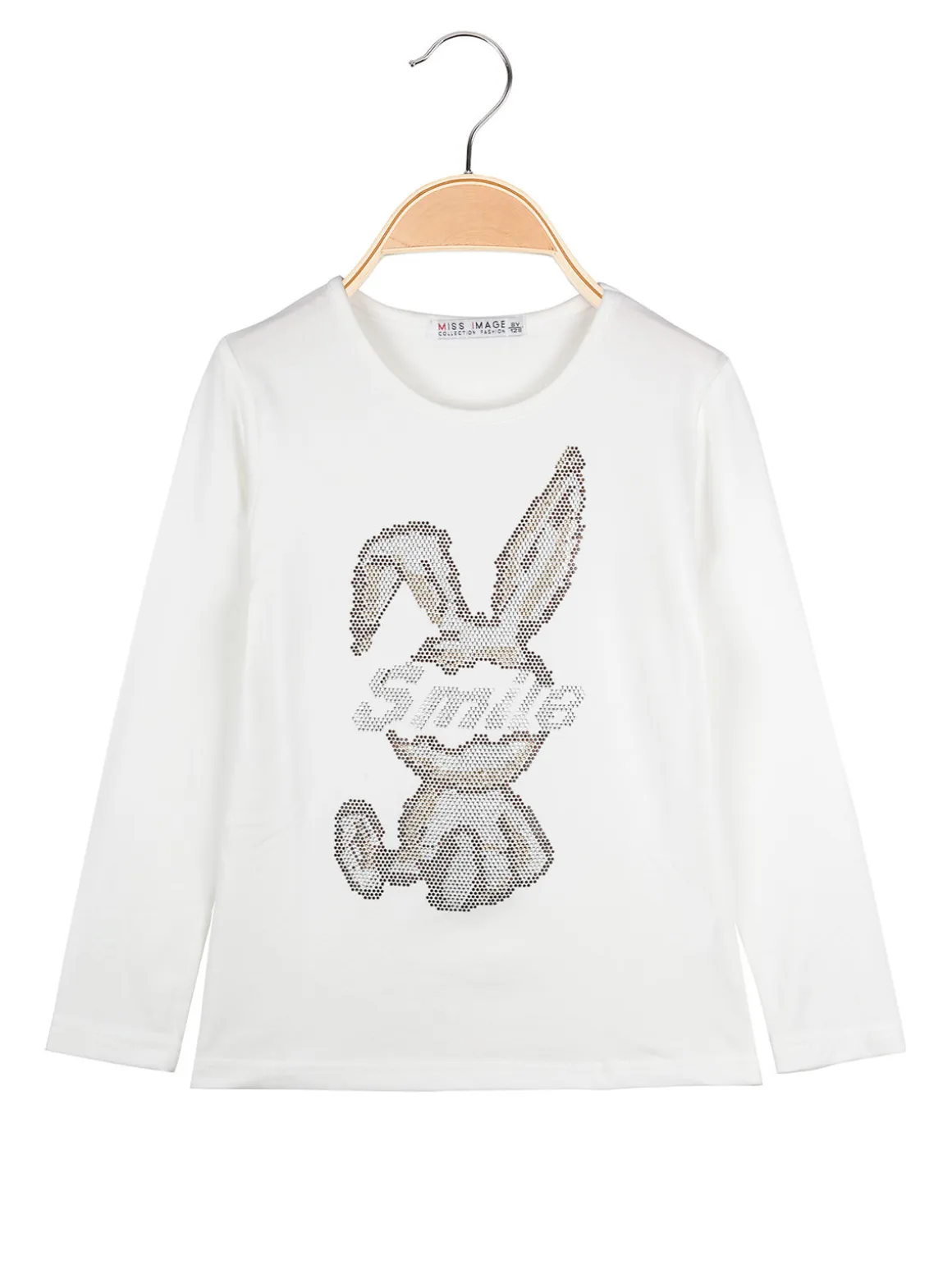 Miss Image T-shirt da bambina a maniche lunghe con strass - bianco