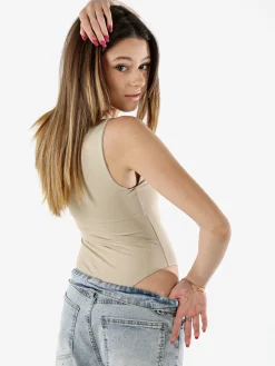 Miss Kimery Body donna senza maniche con scollo quadrato - beige