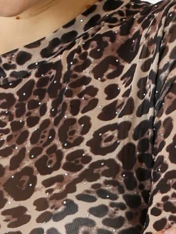 Miss Kimery Top body donna animalier a maniche lunghe - beige