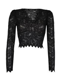 Miss Kimery Top donna in pizzo a maniche lunghe con scollo a V