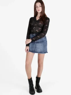 Miss Kimery Top donna in pizzo a maniche lunghe con scollo a V