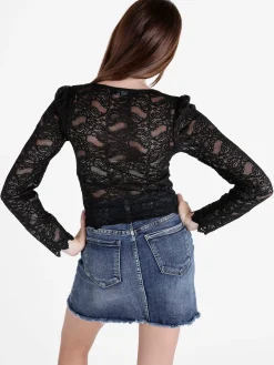 Miss Kimery Top donna in pizzo a maniche lunghe con scollo a V