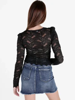 Miss Kimery Top donna in pizzo a maniche lunghe con scollo a V