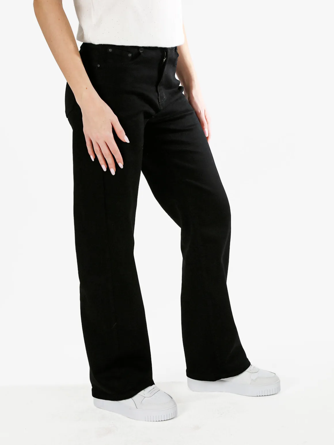 Miss Natalie Pantaloni donna jeans a gamba larga - nero