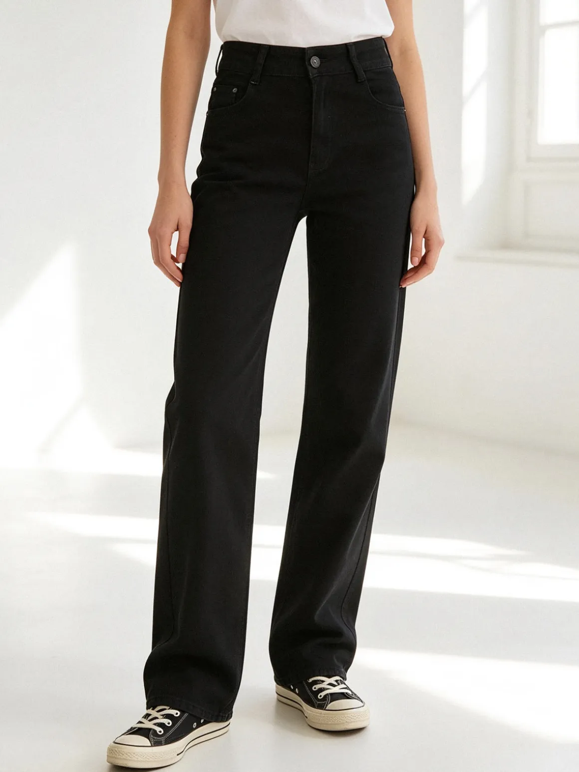 Miss Natalie Pantaloni donna jeans a gamba larga - nero