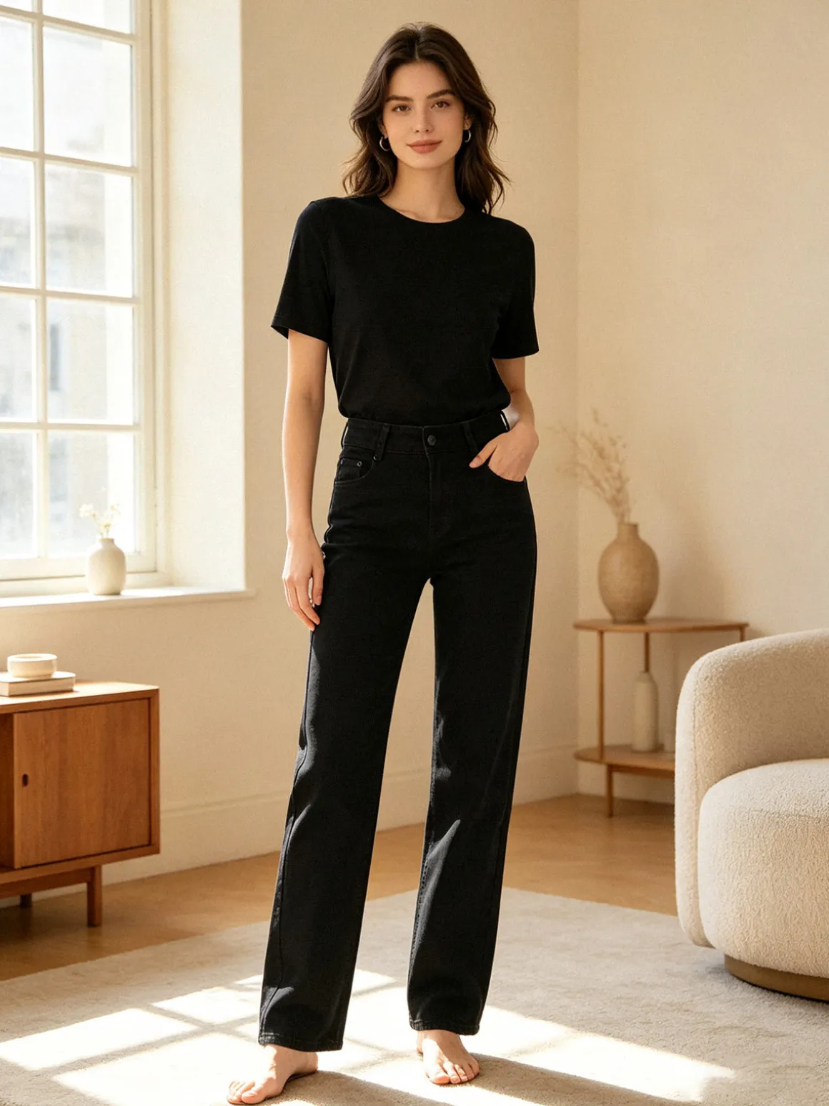 Miss Natalie Pantaloni donna jeans a gamba larga - nero