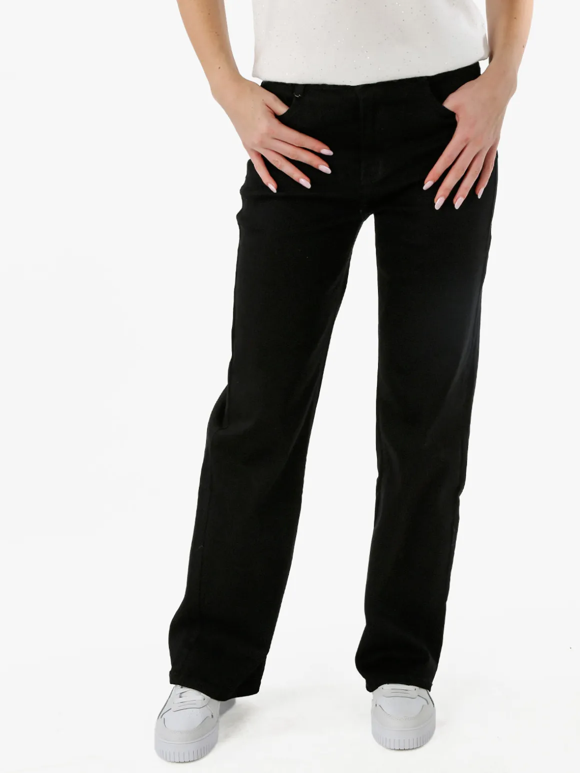 Miss Natalie Pantaloni donna jeans a gamba larga - nero