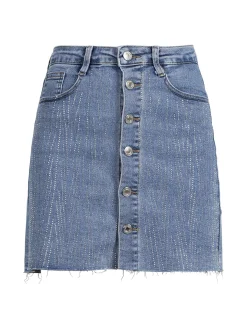 Miss Sister Gonna in jeans da donna con bottoni e strass