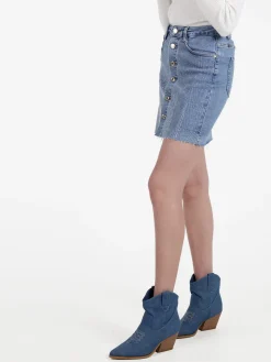 Miss Sister Gonna in jeans da donna con bottoni e strass