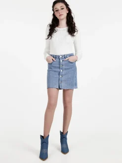 Miss Sister Gonna in jeans da donna con bottoni e strass