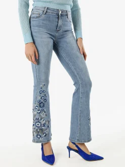Miss Sister Jeans donna a zampa con ricami e strass - jeans