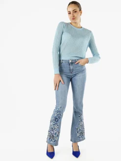 Miss Sister Jeans donna a zampa con ricami e strass - jeans