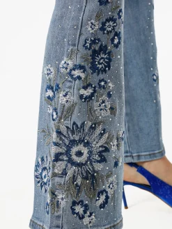 Miss Sister Jeans donna a zampa con ricami e strass - jeans